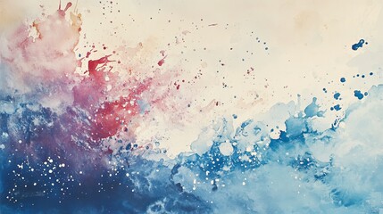 Obraz premium An abstract watercolor background featuring soft splashes of pink, purple, and blue, creating a gentle and serene atmosphere