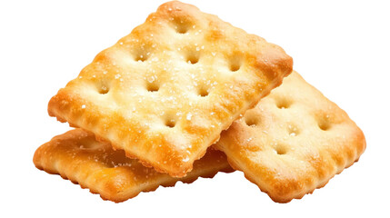 Crispy salted crackers stacked on a white background. transparent background