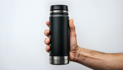 The hand holds a thermocup