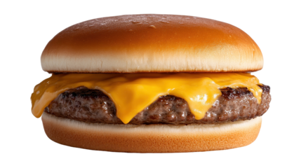 Delicious cheeseburger with juicy patty. transparent background