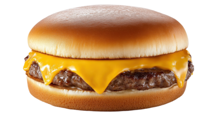 Delicious cheeseburger with melted cheese. transparent background