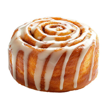 Delicious cinnamon roll with icing glaze. transparent background