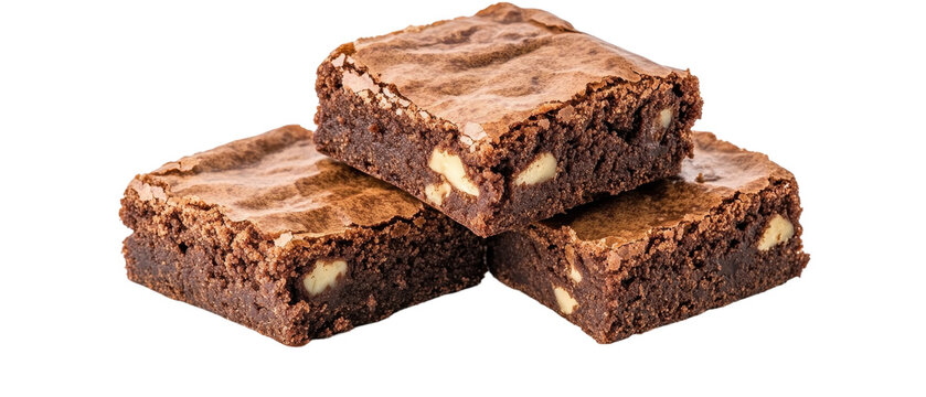 Delicious homemade chocolate brownie bites. transparent background