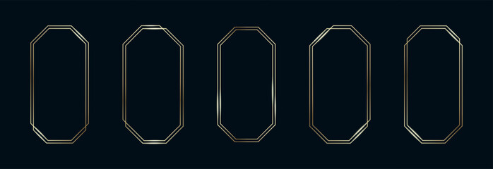 Golden Frames Set. Thin Line Gold Borders Luxury Minimalist Collection. Premium Vector Brass Outline Geometric Rectangles. Linear Decorative Banners with Black Background Isolated