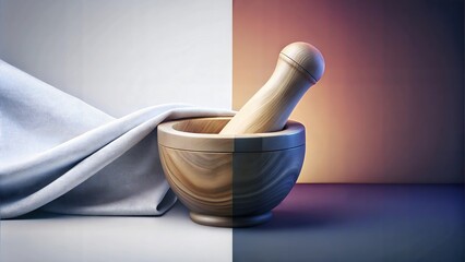 Minimalist Abstract Pastel Color Mortar and Pestle Composition with Singular Focus and Clean Aesthetic for Poster and Graphic Design Projects