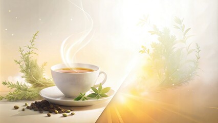 Fototapeta premium Minimalist Abstract Pastel Color Herb Tea Composition with Singular Focus and Clean Aesthetic for Poster and Graphic Design Projects