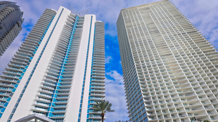 Iconic high-rise buildings and luxury apartments in Miami Beach Florida