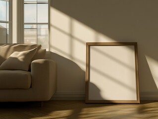 Inviting interior design mockup with wooden chair and lush plant