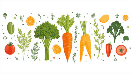A colorful Veganuary logo featuring a variety of fresh vegetables and fruits, including carrots, tomatoes, and citrus slices