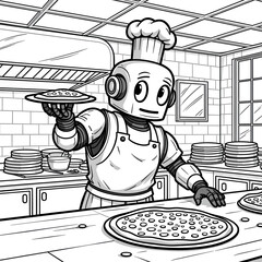  Robot Chef Making Pizza in Restaurant Kitchen