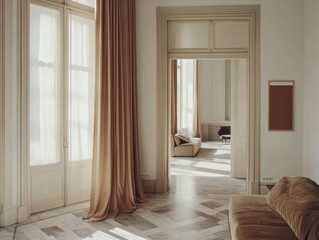 Elegant tropical interior design mockup with natural tones