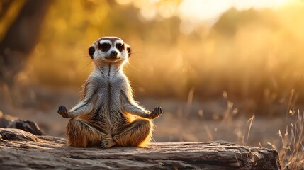 A cute, alert meerkat stands tall, scanning the desert for danger