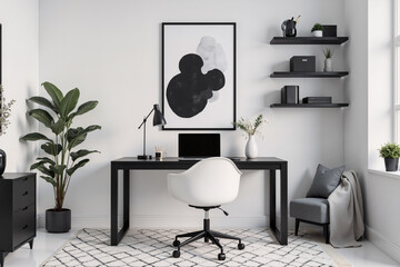 Modern Minimalist Home Office with Black and White Aesthetics