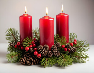 christmas decoration with candle and holly