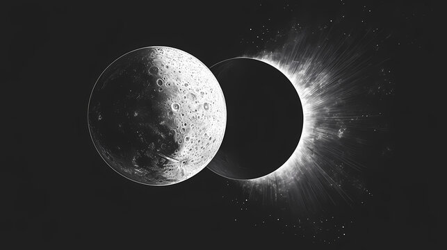 Celestial ecliptic: sun and cratered moon. Ecliptic. Illustration