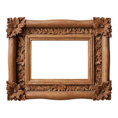 Decorative carved wooden picture frame with a rustic finish.