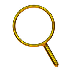 Golden magnifying glass icon isolated on png transparent background.