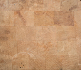 Top view of brown end grain chopping board, acacia end grain chopping board