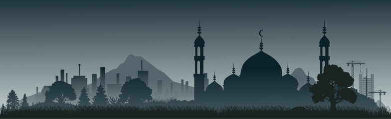 Orientalisches Stadt mit Gebäuden Vektor Silhouetten - Bauwerk mit Geschichte - Reise und Sehenswürdigkeit - Palast - Religion und Glaube