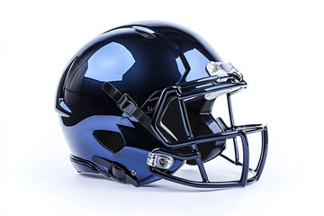 Fototapeta premium Midnight blue metallic football helmet floating on pure white background.