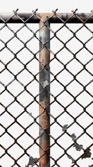A close-up view of a rusted metal chain link fence, showing signs of wear and weathering. The rust adds texture, conveying themes of aging and decay. AI generated.
