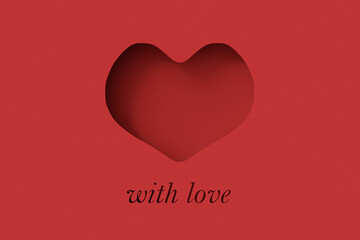 Paper Cut Out Happy Valentines Day Illustration with heart shape frame. 3d render