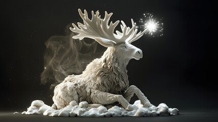 A majestic caribou, with its magnificent antlers, stands proudly in a winter wonderland