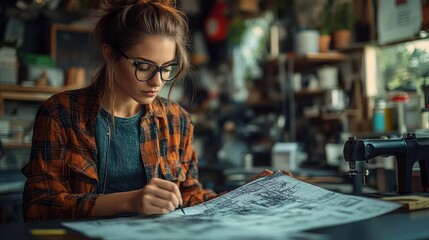 Creative woman sketching designs.