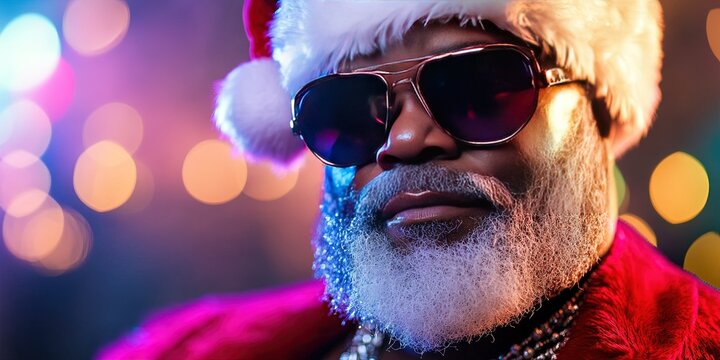 Black party Santa - urban EDM, disco, and dance musical style and fashion