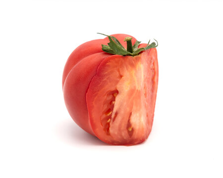 Fresh half tomato on white background