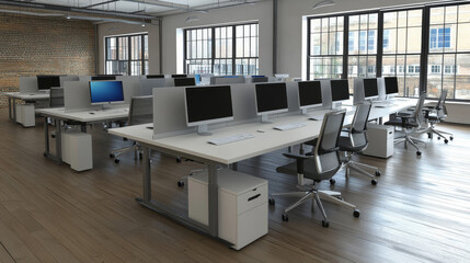 "Modern Office Space Design: Open Plan Concept in 3D Rendering"

