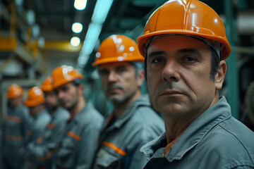 Photography of a Italy team of factory workers in industrial line work with a professional working environment.	
