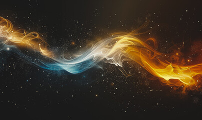 Christmas greetings banner with swirl ribbons and stars on black colour background 