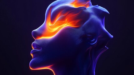 Abstract Blue Head Sculpture A Surreal Portrait with Flowing Waves of Light and Dark