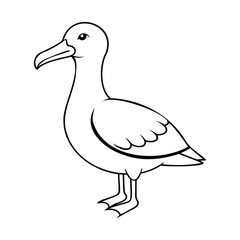 Simple black and white line drawing of a bird, resembling a albatross, with clean outlines