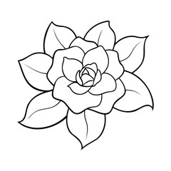 Fototapeta premium Black and white outline of a Gardenia with detailed petals and leaves