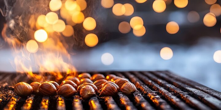 chestnuts roasting on open fire in a winter market