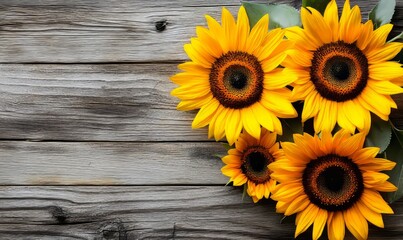 Obraz premium Vibrant Sunflowers on Wooden Table