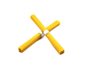 pile of spaghetti on white background, top view