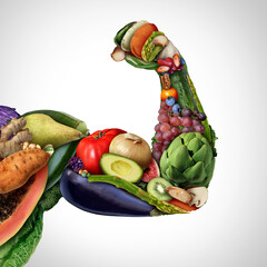 Fruit And Vegetables Power as a symbol of the powerful nutrition with natural minerals and vitamins...