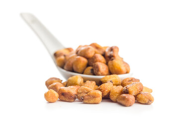 Roasted salted corn snack isolated on white background.
