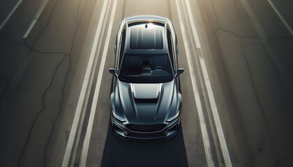 leek Luxury Car on Open Road, GENERATIVE AI	
