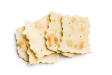 A crispy salted crackers isolated on white background.