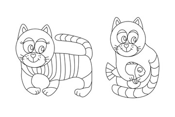 Coloring page with Cute Cats. Coloring book for kids. Kitten. Worksheet. Sketch vector illustration