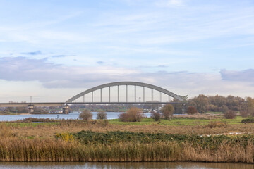 Culemborg Kuilenburg Railway Bridge and the Goilberdingerwaard and the river Lek.