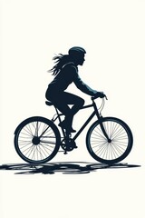 Fototapeta premium Silhouette of a young woman cycling, wearing a helmet, against a light background, conveying a sense of freedom and adventure.