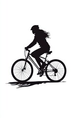 Obraz premium A silhouette of a determined woman riding a bicycle, capturing a moment of freedom and adventure.