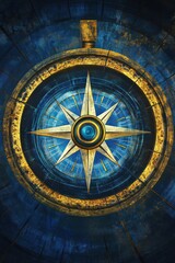 Fototapeta premium A vibrant, artistic compass design with blue and gold tones, symbolizing guidance and direction.