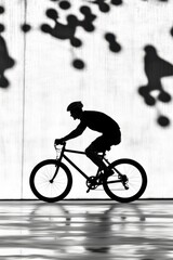 Obraz premium Silhouette of a male cyclist riding against a backdrop of dynamic shadows.