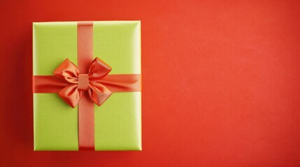 Colorful gift box on vibrant red background, perfect for celebrations.